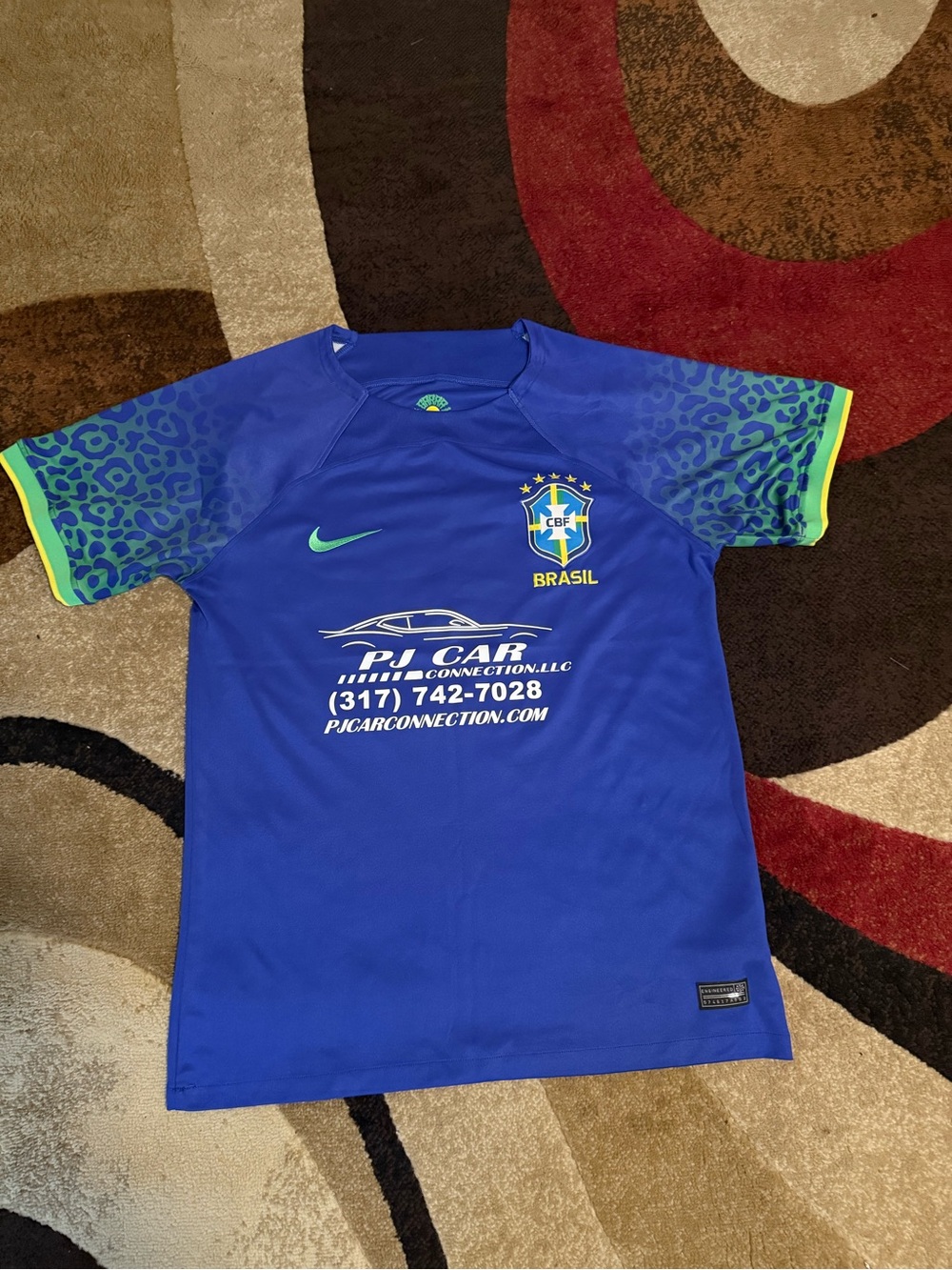 Nike Blue Brazil Kids Soccer Jersey with Green Accent Sleeves